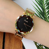 Women's Watch diamond black large dial stainless steel strap Fashionable Quartz watch