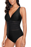 Black Mesh Cutout Strappy One Piece Swimsuit