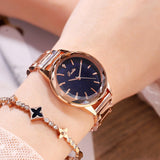 Women's Watch diamond blue starry pattern dial with scale stainless steel strap elegant watch