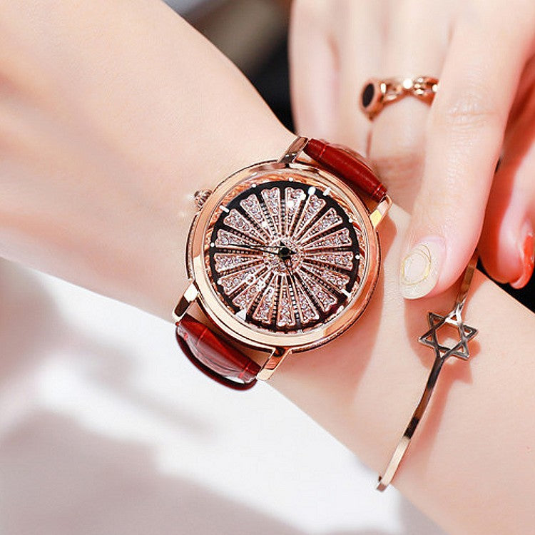 Women's Watch Radiant diamond-studded large dial leather strap elegant watch
