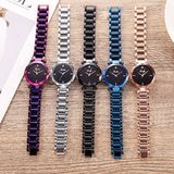 Women's Watch diamond black starry sky dial stainless steel strap elegant watch