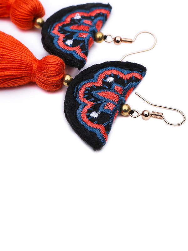 Hand Embroidery Tassel Earrings