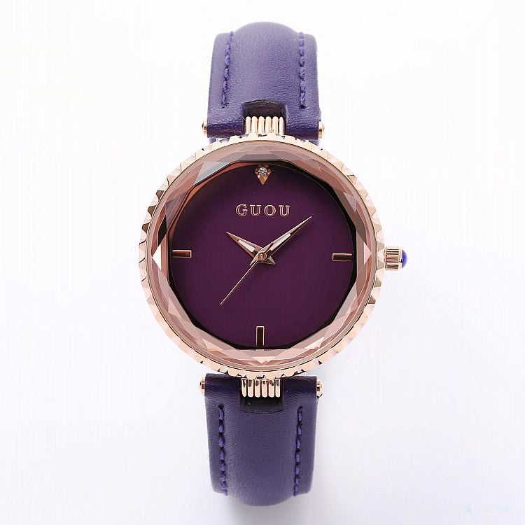 Women's Watch Rhinestone Waterproof large dial leather strap quartz watch