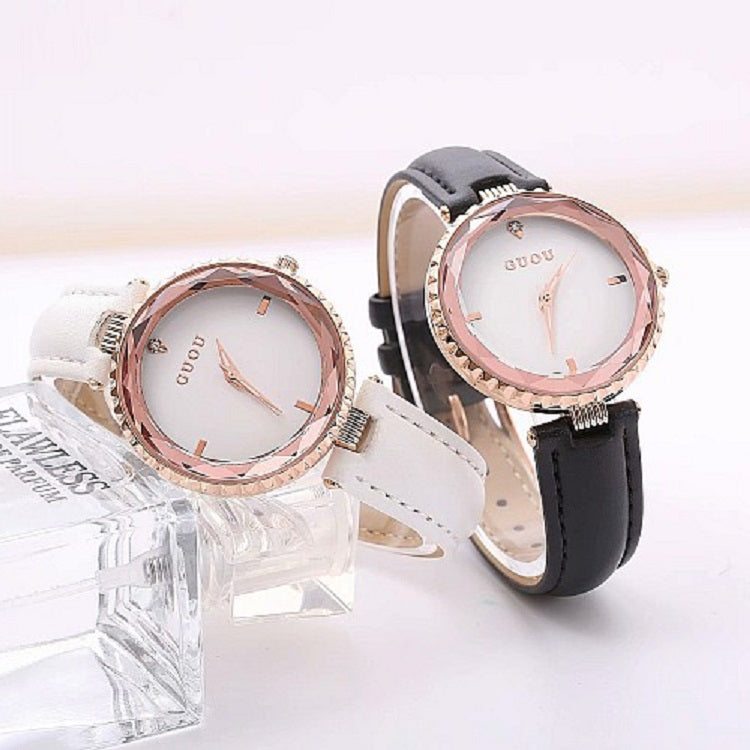 Women's Watch Rhinestone Waterproof large dial leather strap quartz watch