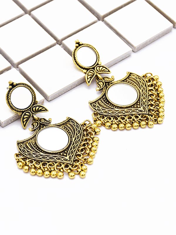 Retro Triangle Style With Mirror Tassel Earrings
