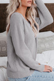Gray Lace Collar V Neck Ribbed Sweater