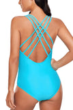 Blue Mesh Cutout Strappy One Piece Swimsuit