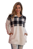 Fuzzy Pullover with Plaid Detail Top