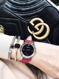 Starry Pattern With Rhinestone Leather Strap Women's Watch