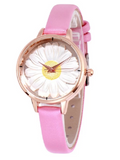 Women's Watch Flower Pattern Round dial leather strap elegant watch