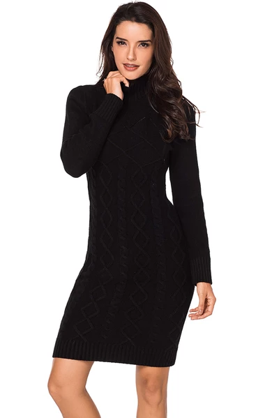 Cable Knit High Neck Sweater Dress