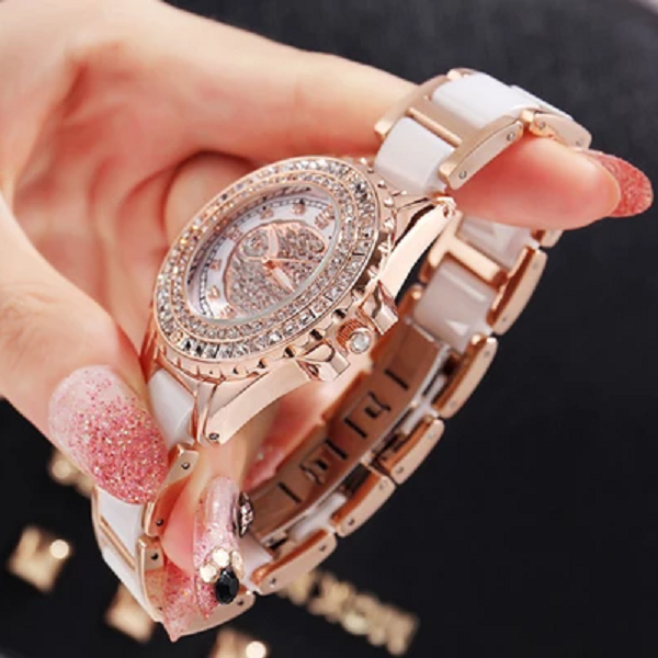 Women's Watch Ceramic full diamond rose gold dial elegant watch