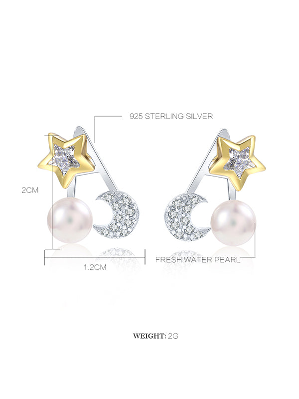Star&Moon Pearl Earrings