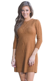Cable Knit Fitted 3/4 Sleeve Sweater Dress