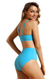 Solid Blue Sport Bikini 2pcs High Waist Swimsuit