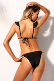 Black Ruffle V Neck Triangular Bikini 2pcs Swimsuit