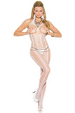 White Open Bust Halter Striped Fishnet Bodystocking