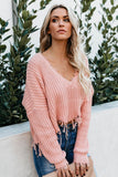 Pink Tainted Love Cotton Distressed Sweater