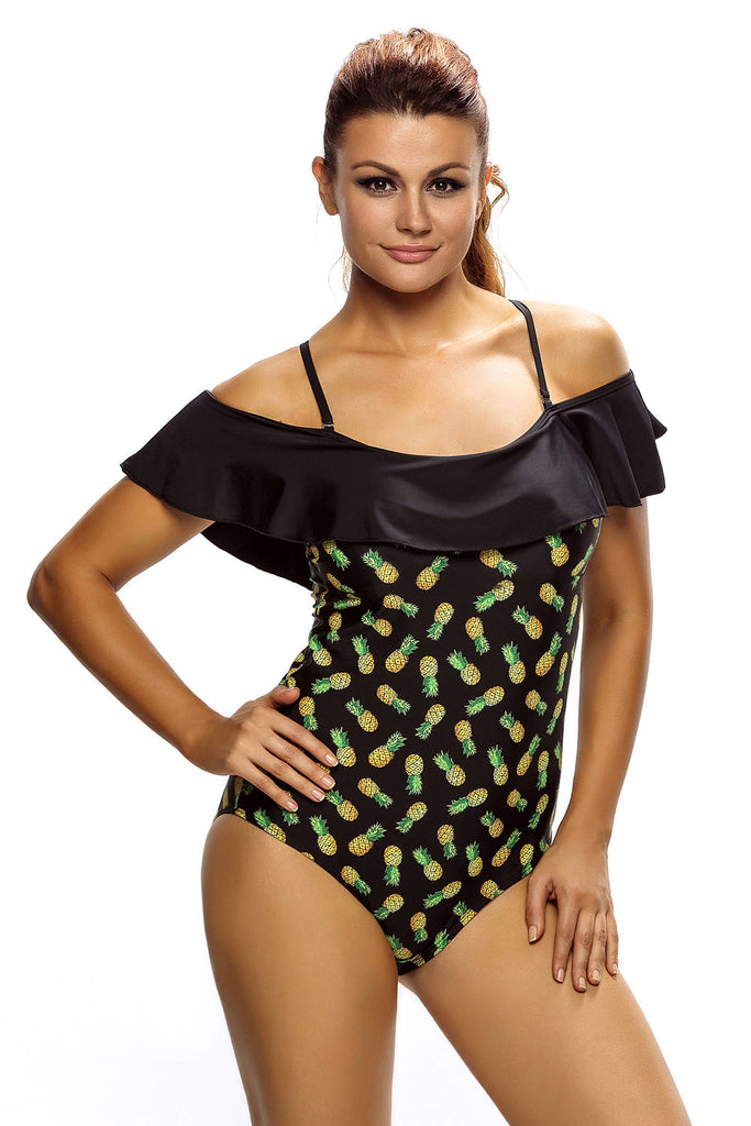 Black Sexy Cute Pinapple Fruit One-piece Swimwear
