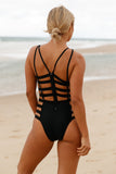 Black Strappy Cutout One Piece Bathing Suit