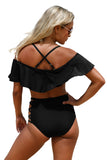 Black Ruffle Off Shoulder Bikini High Waist Swimsuit