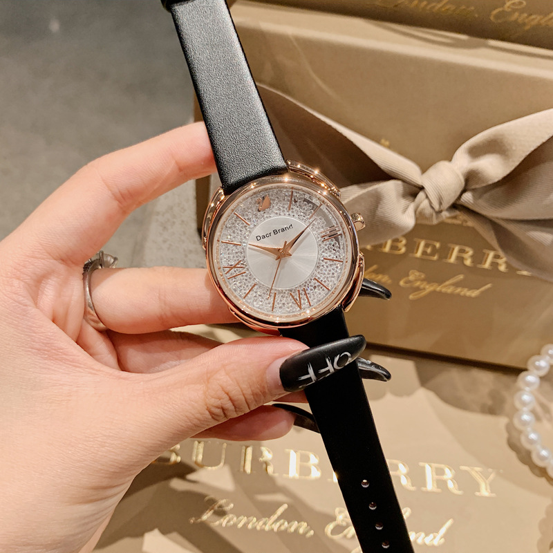 Women's Watch Roman Scale Little Swan Pattern dial pink leather fashion quartz watch