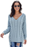 Sky Blue Love Letters Cable Knit Lace Up Sweater