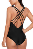 Black Mesh Cutout Strappy One Piece Swimsuit