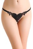 Black Sweet Lace Heart Pearl G-string