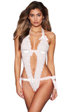 White Plunge V Front Mesh Teddy with Bowknots