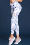 White Cutout Insert Floral Yoga Leggings