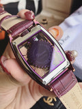 Square Diamond Drill Leather Strap Watch