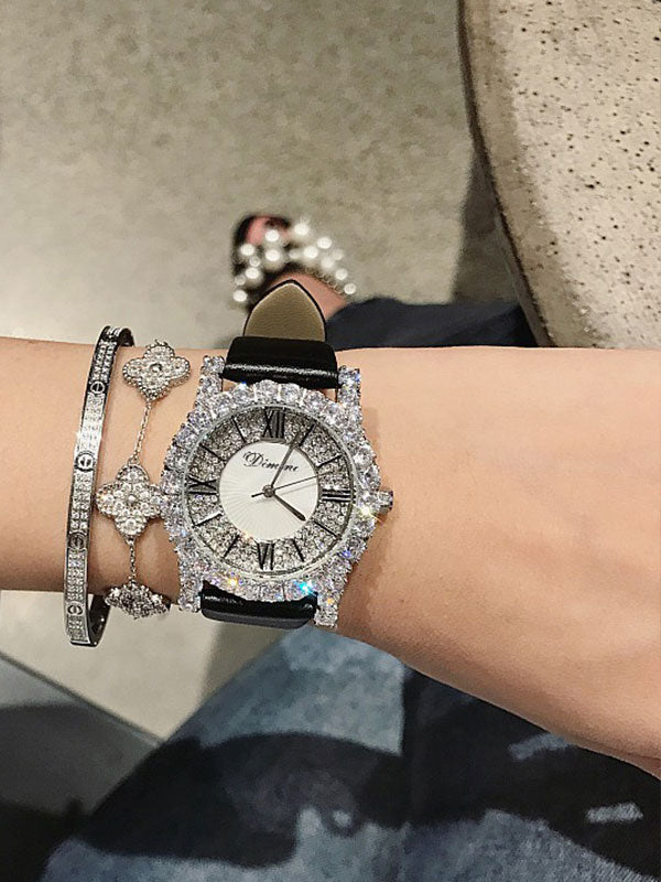 Silver Zircon Leather Belt Watch Ⅱ