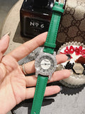 Silver Zircon Leather Belt WatchⅠ