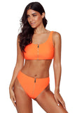 Orange Zip Front 2pcs Bikini Sporty Swimsuit