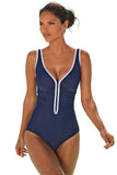 Blue Sporty Swimsuit with Contrast Piping