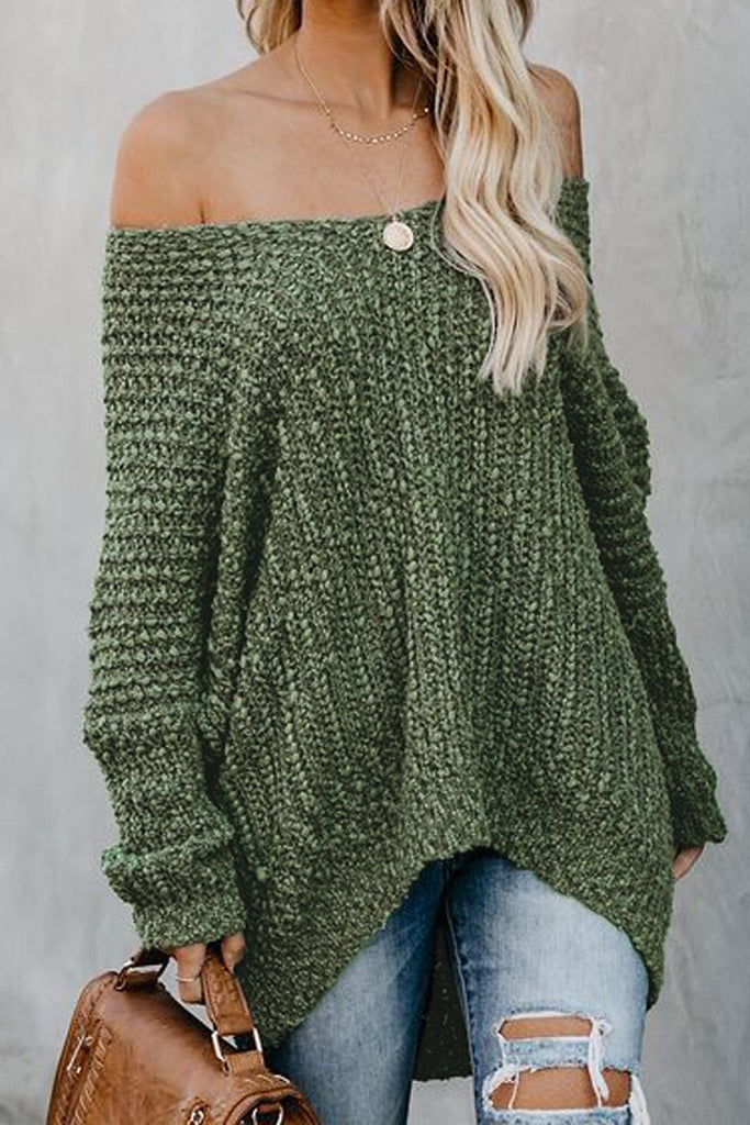 Green Warm My Soul Knit Off Shoulder Sweater