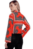 Red Printed Flare Long Sleeve Wrap Bodysuit