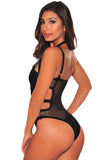 Black Strappy Caged Mesh Insert Teddy Swimsuit