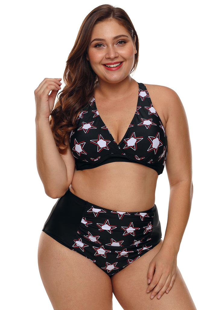 Black 2pcs Starry High Waisted Bathing Suit