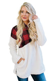 Red Fuzzy Pullover with Plaid Detail