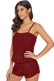 Red Casual Romper Style One-piece Swimsuit