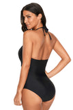 Black High Waisted Halter One-Piece Swimsuit