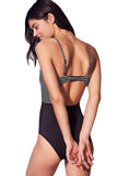 Black White Striped Cutout Tie Front Maillot Swimsuit