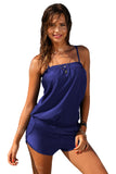 Blue Casual Romper Style One-piece Swimsuit