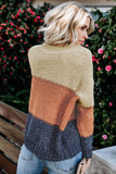 Brown Color Block Netted Texture Pullover Sweater