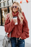 Red Cuddle Weather Cable Knit Handmade Turtleneck Sweater