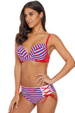 Reddish Multi Striped Bikini Tie Side Bottom Swimsuit