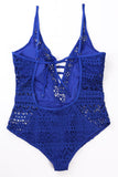 Royal Blue Lace Hollow Out Padded Maillot Swimsuit