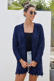 Blue Chenille Knit Destroyed Cardigan Sweater